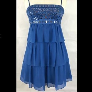 BCBG Maxazria Blue Silk Ruffle, Mini Dress